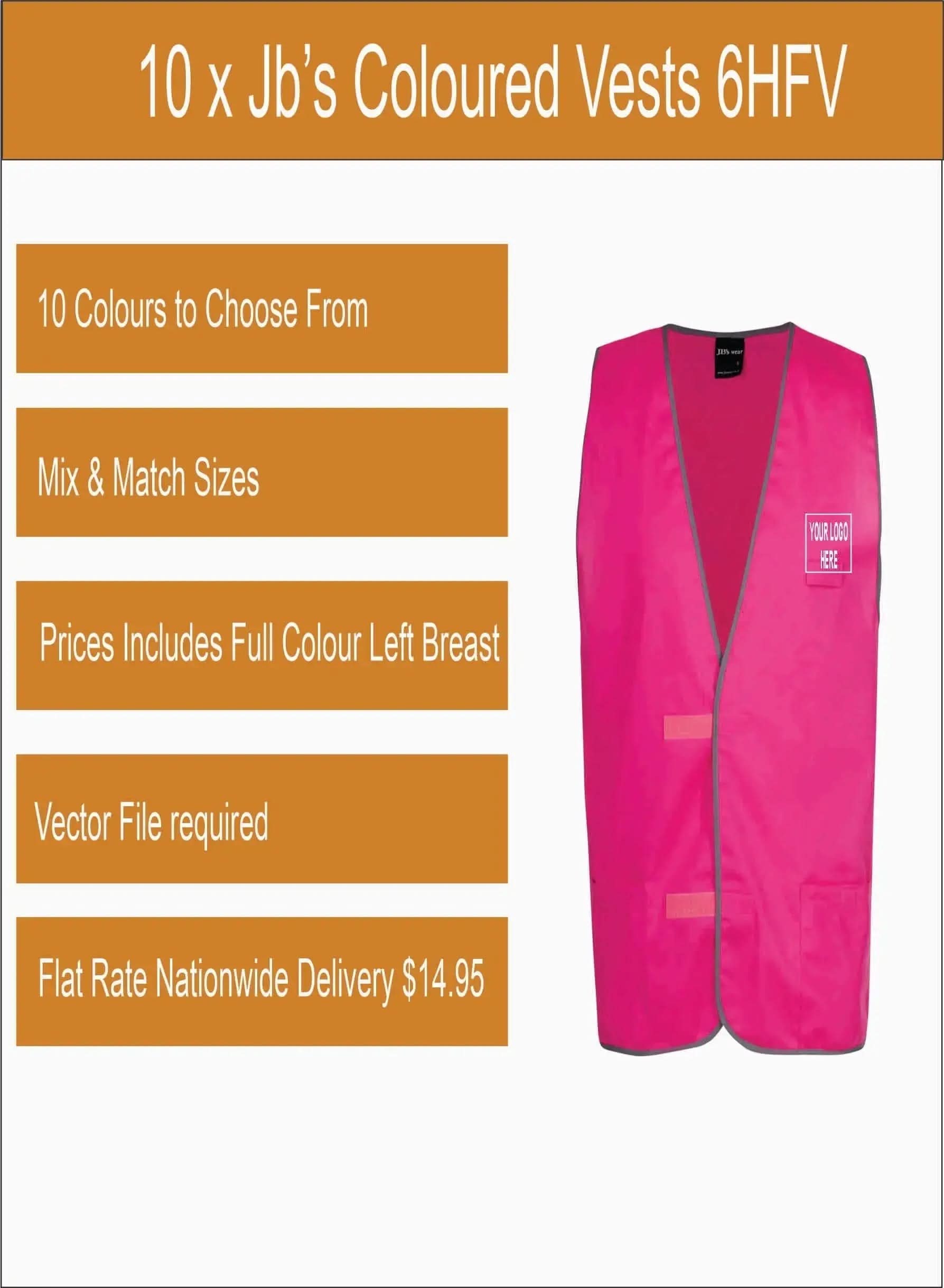 10 x Jb’s Printed Coloured Vests 6HFV Printed Packs